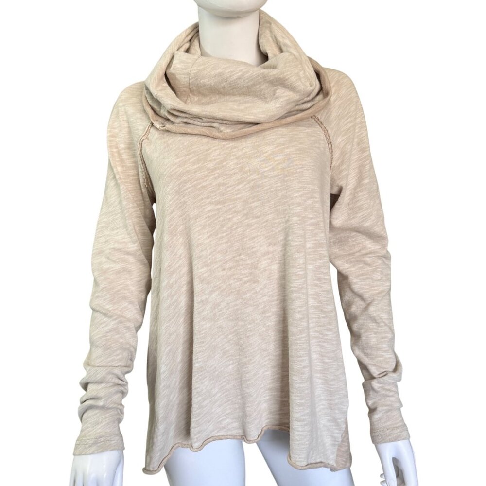 Free People Beach Cocoon Cowl Neck Pullover Womens M Beige Cotton Long Sleeve